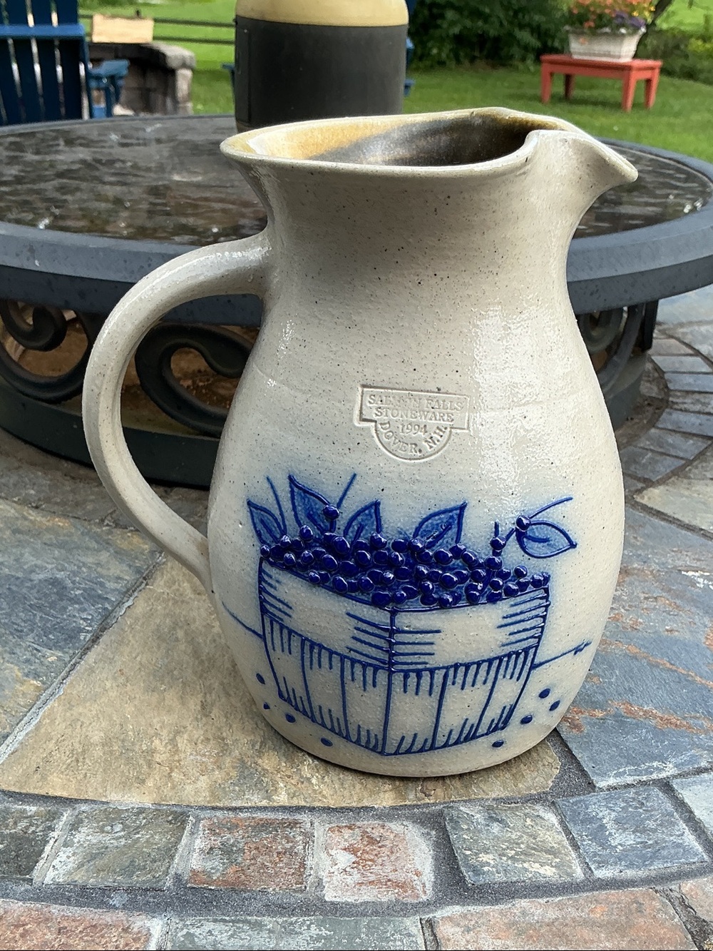 Salmon Falls Stoneware Blue Berry Basket Pitcher - Home Art